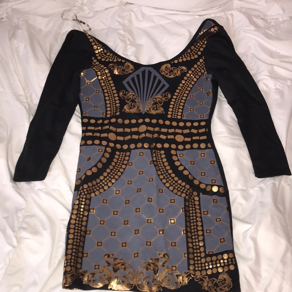 Black gold and grey long sleeve dress